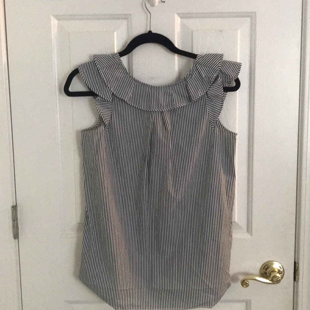 J. Crew Striped Sleeveless Blouse w/ Ruffled Trim